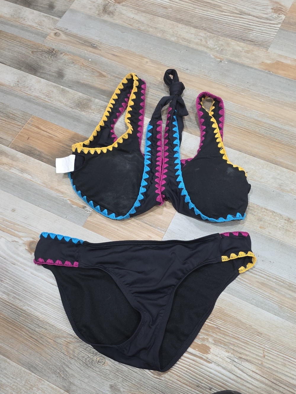 Lucky Brand Black Bikini with Colorful Trim & Matching Jumpsuit Cover Up